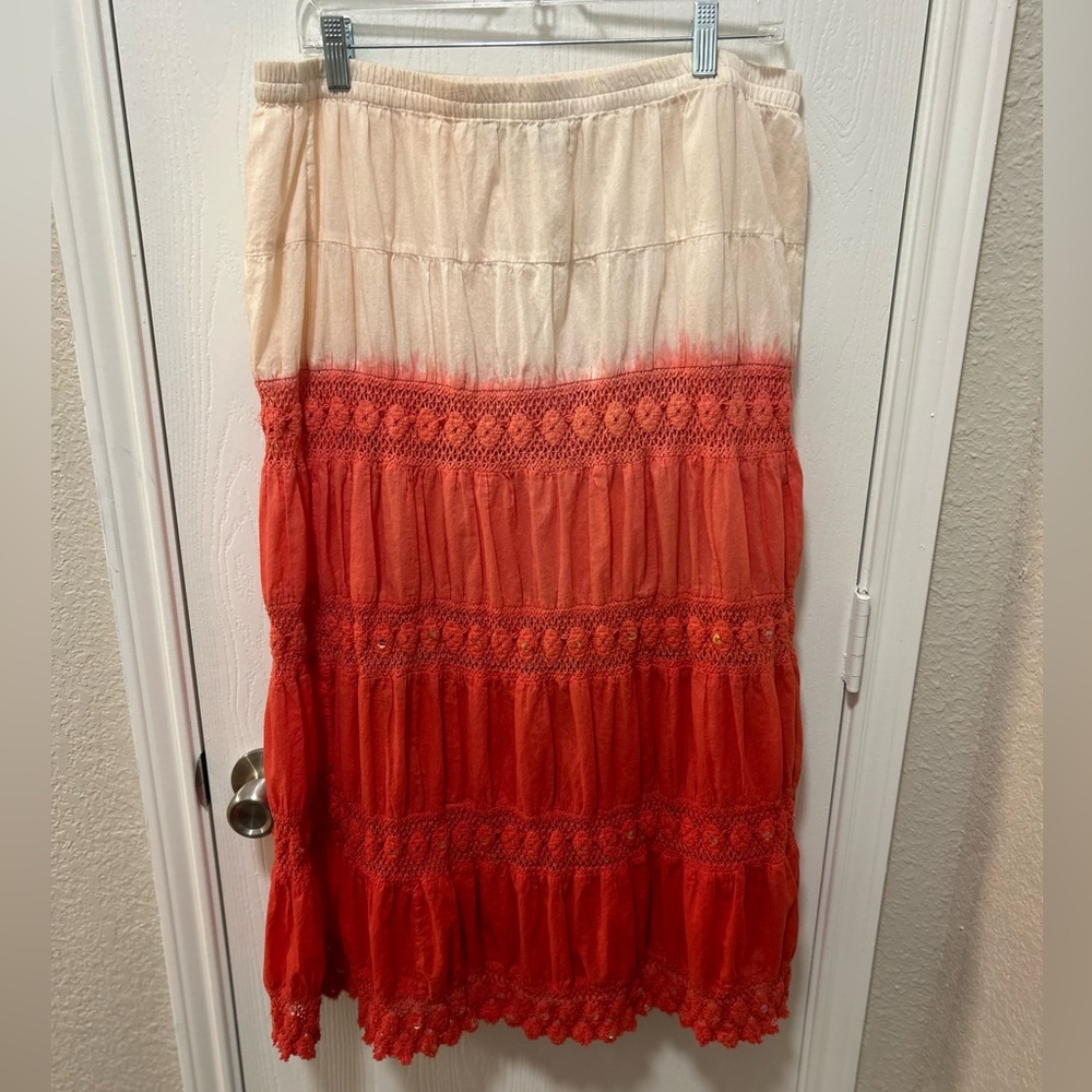 Valerie Stevens Vintage y2k Maxi Skirt Tie dye 100% Cotton Boho Festival Size L